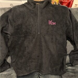 Black Fleece Pullover Quarter zip with Pink Mom Embroidery
